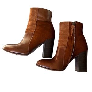 Billy Reid Pony Hair & Suede Tobacco Brown Ankle Booties Size 7.5